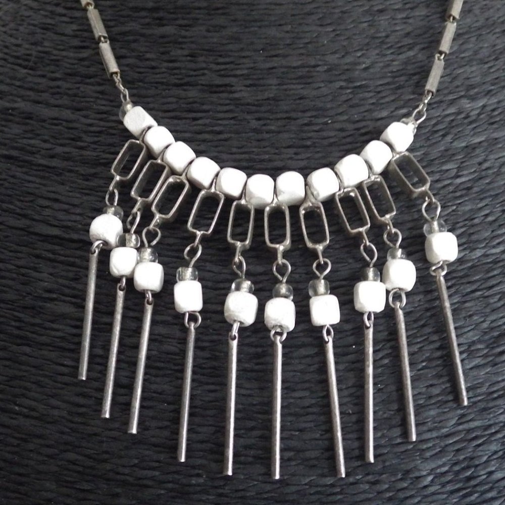 Pewter & Wood Necklace Bib by Kien